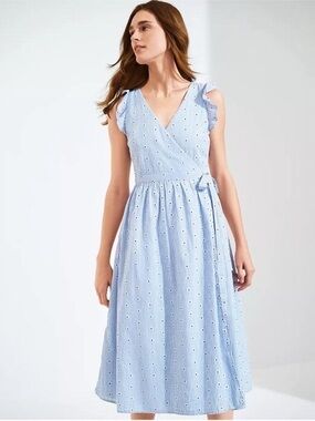 Loft Fashion Light Blue Striped Wrap Midi Dress